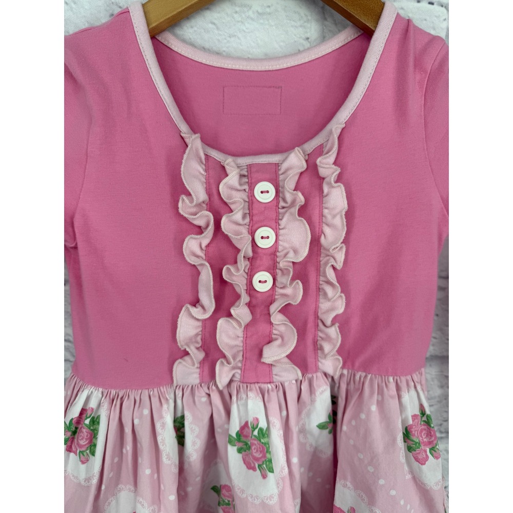 Eleanor Rose Sweet Love Rhonda Dress Girls Pink Floral Print Ruffles Size 5-6 - Picture 3 of 8